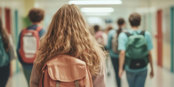 students in school hallway